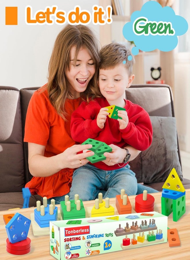 Tonberless Montessori Toys for 1 2 3 Year Old Boy Girl, Toys for Ages 2-4 Toddlers Kids Baby, 1 2 Year Old Birthday Gifts, Toddler Stocking Stuffers Wooden Learning Puzzles Shape Sorter Toy for Toddlers 1-3 - Image 2